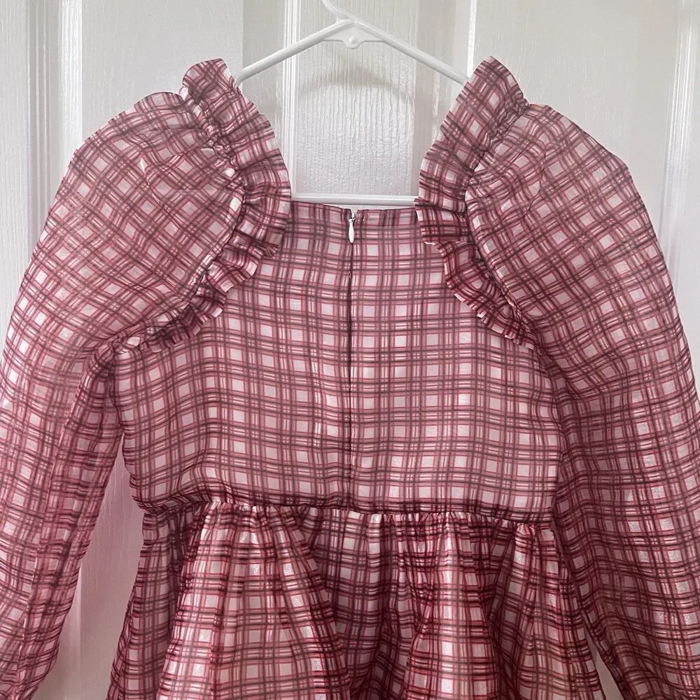 Crewcuts J.Crew Girl's Fairy-Tale Dress in Organza Plaid Ivory Vibrant Flame 12